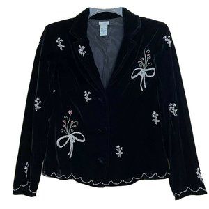 Anthropologie ODILLE Beaded Floral Velvet Blazer Jacket Size 8 Whimsigoth Fairy